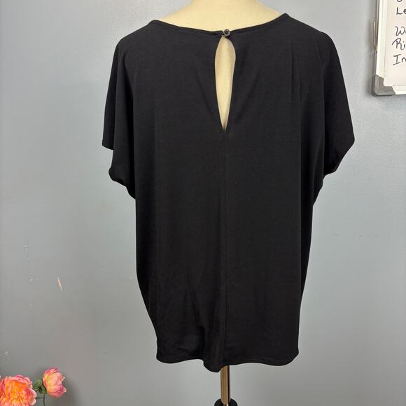 Dana Buchman Dolman Sleeve Black Short Sleeve Blouse Top Embellished Shoulder XL - Picture 3 of 7